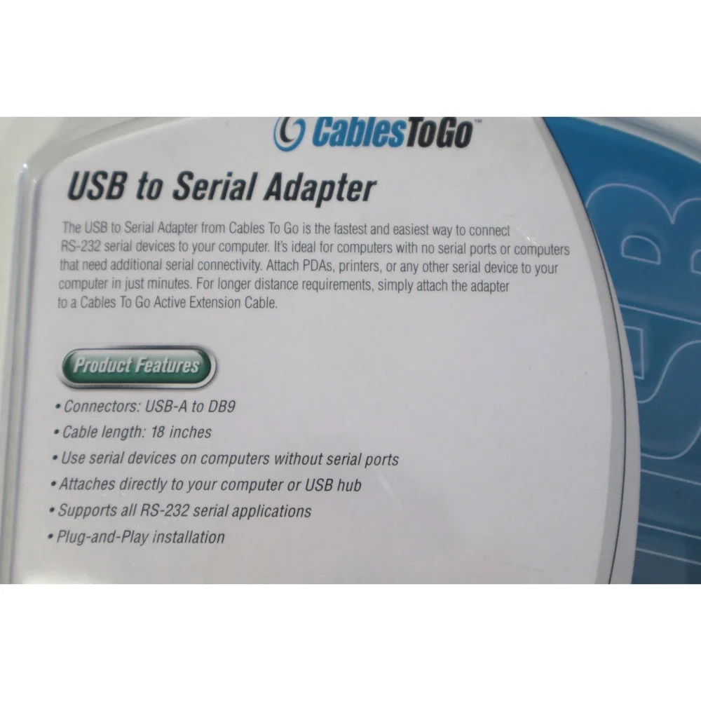 Cables To Go USB to Serial Adapter DB9 RS232 Converter Model 26886 Plug and Play